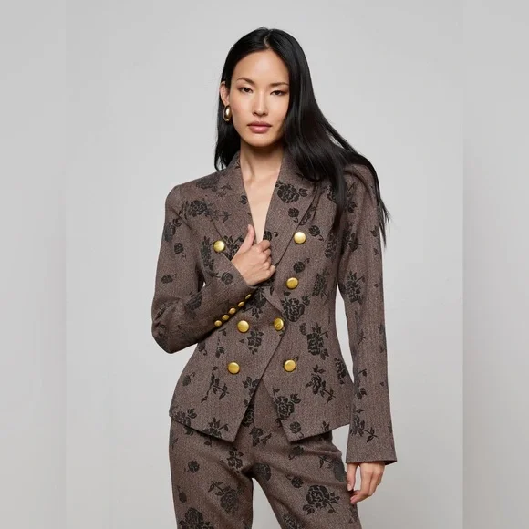 L’agence Bethany Flocked Herringbone Blazer $995 NEW - Picture 4 of 12